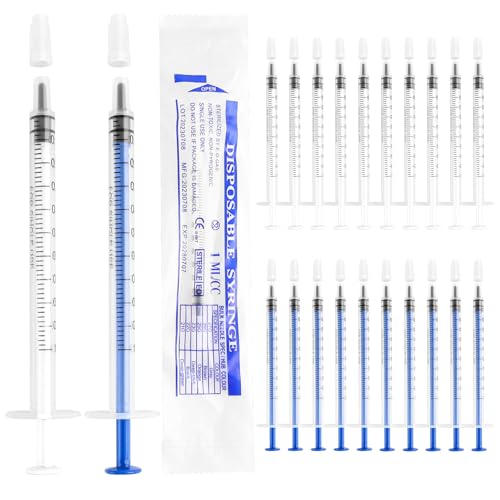 20 Stück Spritze 1 ml Spritzen Kolostrum Spritze Kolostrum Sammler Kunststoffspritzen mit Kappen Ohne Nadel für Nachfüllen und Messen von Flüssigkeiten wissenschaftliche Labors (Blau+Weiß) von HXC