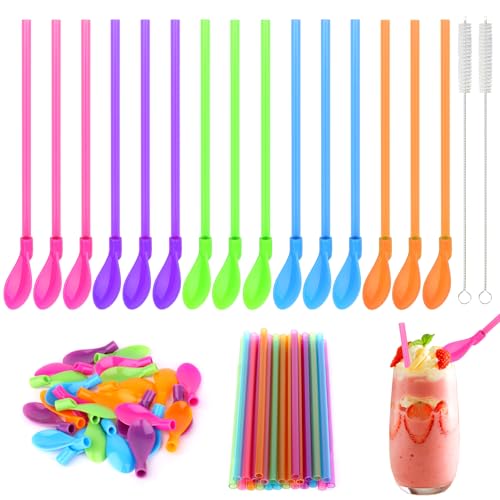 25 Stück Strohhalm mit Löffel 2 in 1 Slush Strohhalme Löffelstrohhalme Wiederverwendbare Trinkhalme mit 2 Reinigungsbürsten Slush Zubehör für Smoothies Milchshakes Cocktail Latte 25 Stück Strohhalm mit Löffel 2 in 1 Slush Strohhalme Löffelstrohhalme Wiederverwendbare Trinkhalme mit 2 Reinigungsbürsten Slush Zubehör für Smoothies Milchshakes Cocktail Latte von HXC