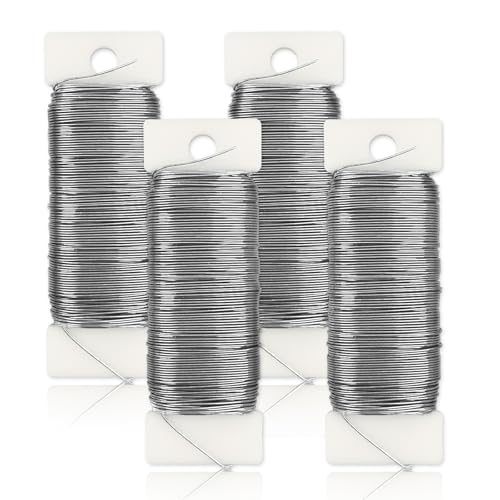 4 Rollen Draht zum Basteln, Ø 0,7mm x 35m Draht Basteldraht Dünn Silber Blumendraht Silberdraht für Schmuckherstellung Blumenstrauß Stängelwickel Floristik, Jede Rolle 35m von HXC