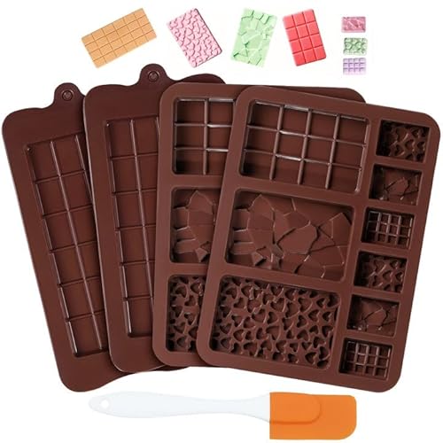 4 Stück Silikonform Schokolade, Schokoladenform Silikon mit Silikonspatel Schokolade Selber Machen BPA-frei Antihaftbeschichtet für DIY Schokolade Praline Süßigkeiten von HXC