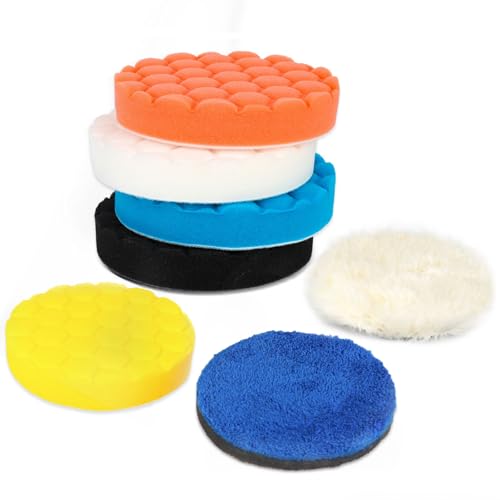 7tlg Polierpads 125mm Polierschwamm Wachs Schwämme Auto Polierschwämme Polierpad Polieren Pad Polierwatte Polierschaum Set für 125mm Exzenter Poliermaschine Schleifmaschine von HXC