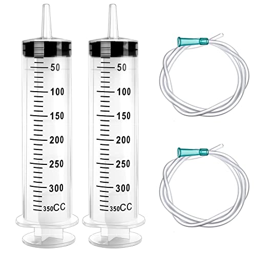 HXC Große Spritze 300ml 2 Pack Spritze mit Schlauch Wiederverwendbare Dosierspritze Plastikspritze mit großer Kapazität für Industrie ölspritze Schlauch Spritze für Labor, Motoröl, Kühlflüssigkeit von HXC