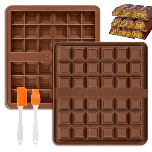 Schokoladenform Silikon 2 Stück Schokoladen Silikonform BPA-frei Schokoladenform Dubai Schokolade mit Schaber Silikonbürste für DIY Pistazien Schokolade Praline Süßigkeiten von HXC