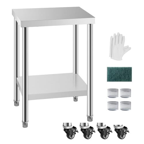 HXCFYP - NSF Edelstahltisch für Vorbereitung und Arbeit mit 61 x 45,7 cm Rädern, kommerzieller Metall-Küchentisch von HXCFYP