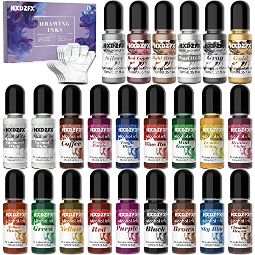 Alkohol Tinte Set - 24 Farben Hochkonzentrierte Tinte auf Alkoholbasis, konzentrierte Epoxidharzfarbe Farbstoff Ideal für Harz - Petrischalen, Untersetzer, Malerei (je 10 ml) von HXDZFX