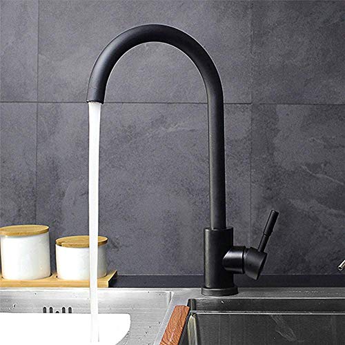 HXFFXHF 304 Edelstahl Küchenarmatur Kaltwassermischer Einer Griff 360 Grad Rotary Küchenspüle Wasserhahn ohne Blei, weiß (Farbe: Blanc) von HXFFXHF