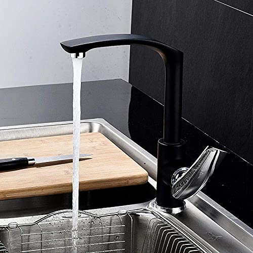 HXFFXHF Aclips Waschbecken Armaturen Arbeitsplatte Armaturen Messing Mischer Wasserhahn Einhebel Deck montiert heißes und kaltes Wasser Wasserhahn rotierenden Georahmen Chrombecken Wasserhahn-schwarz von HXFFXHF