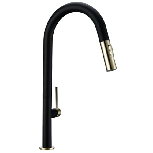 HXFFXHF Aclips Waschbecken Armaturen Messing schwarz plus goldene Rotation Küche Kaltes kaltes Wasser Waschbecken Taps Herausziehen Auslauf Deck montiert Küchenarmatur von HXFFXHF