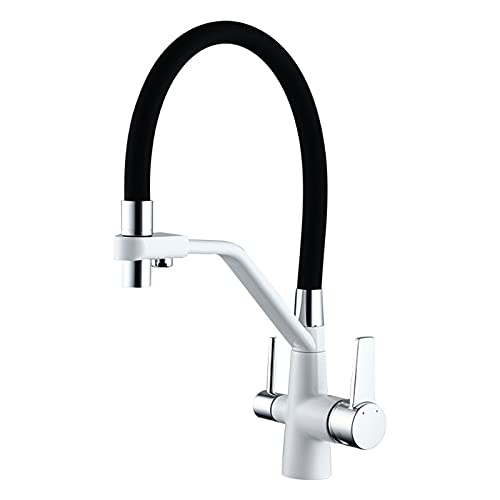HXFFXHF Aclips Waschbeckenstöpsel, moderner Küchenarmatur mit Trinkwasserhahn, drehbarer Küchengriff aus massivem Messing, Dual-Griff, 3-in-1-Wasserhähne mit hohem Wasserfilter von HXFFXHF