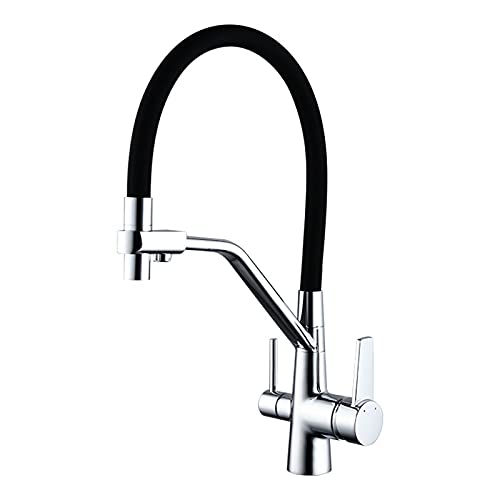 HXFFXHF Aclips Waschbeckenstöpsel, moderner Küchenarmatur mit Trinkwasserhahn, drehbarer Küchenhahn aus massivem Messing, Doppelgriff, 3-in-1-Wasserhähne mit hohem Wasserfilter von HXFFXHF