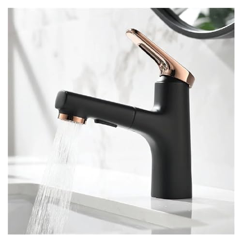 HXFFXHF Aclips gebürstet Gold/schwarz Badezimmer Wasserhähne herausziehen Typ Messing heiß und kalt Einhandgriff Waschbecken Mischer Toilette Wasserhahn Armaturen Arbeitsplatte Wasserhahn von HXFFXHF