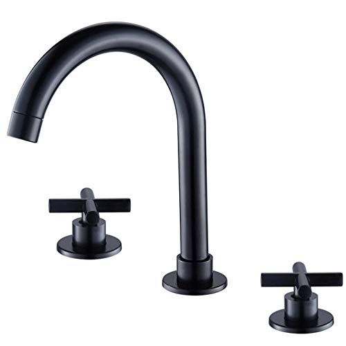 HXFFXHF Badezimmer Waschbecken Wasserhahn 3 Loch Messing kalt Doppel Split Bad Wasserhahn für Waschbecken schwarz von HXFFXHF