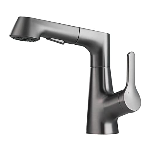 HXFFXHF Badezimmer Waschbecken Wasserhahn mit ausziehbarem Spray Teleskop-Einlochschwenken Messing Bad Armaturen grau (nero) von HXFFXHF