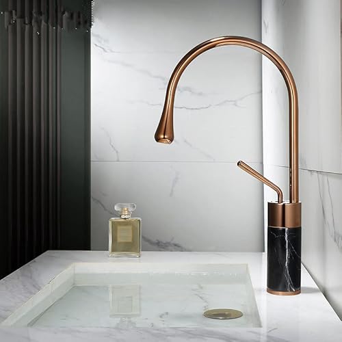 HXFFXHF Basin Rose Gold Hot Cold LaVotory Wasserhahn und Marmor Bad Fass Rinnenmischer Taps Messing von HXFFXHF