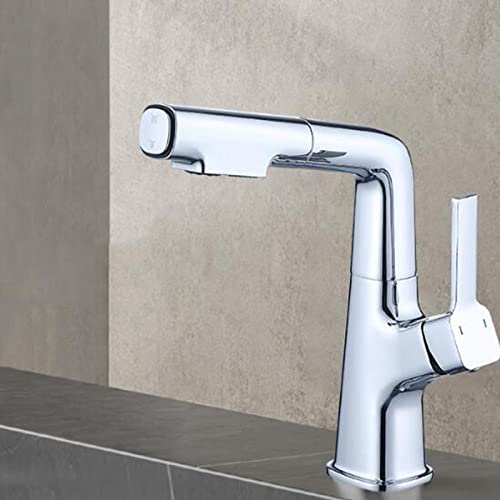 HXFFXHF Bassin Wasserhahn mit ausziehbarem Spray Messing heiß und kalt multifunktionale Teleskop-Waschbecken Armaturen grau (gris) von HXFFXHF