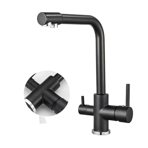 HXFFXHF Filter Küche Küchenarmatur Messing Purifier Wasserhahn Doppelspritze Trinkwassermischer Wasserhahn Dispenser Spüle Mixer Küche Gold Tap, Küchenspüle Wasserhahn von HXFFXHF