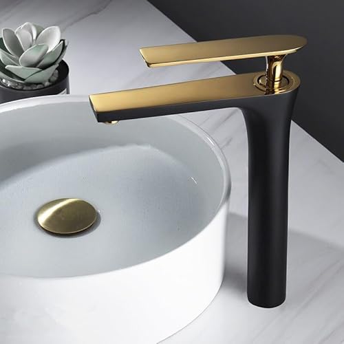 HXFFXHF Gebürstetes Gold Kupfer Bad Waschbecken Wasserhahn Kalt- und Warmwassermischer Waschbecken Wasserhahn Deck montiert schwarz/chrometap von HXFFXHF