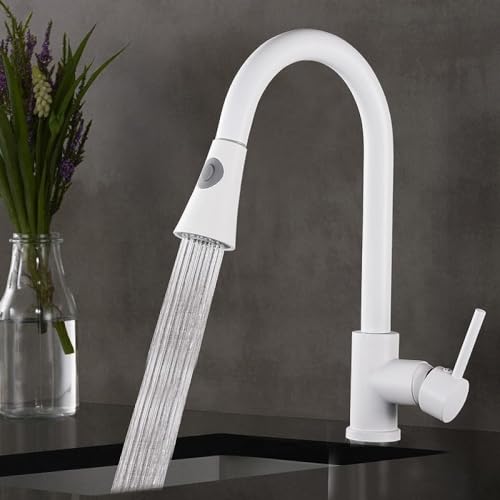 HXFFXHF Küchenarmatur mit Pulldown-Sprühgerät, ein Griff heißer und kalter Wassermixer mit 2 Ausgabemodi, 360 ° rotierende Küchenspüle Wasserhahn, Pulldown-Sprühgerät-Küchenarmatur-Schwarz (schwarz) von HXFFXHF