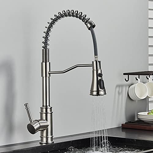 HXFFXHF Küchenspüle Wasserhahn für Barfarmhaus, schwarzer Nickel herausziehen Küchendeck Reittier drei Modi mit Klingenausstrich kostenloser Rotationsspüle Federarmaturen (schwarzer Wasserhahn) von HXFFXHF