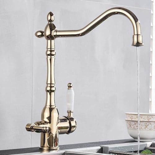 HXFFXHF Küchenspüle Wasserhahn für Barfarmhaus kommerziell, goldener Küchenfilter reines Wasser 360 Rotation Küchenspüle Kran, Dual Griff Dual Water Funktionsmodus Filtermischer Taps (schwarz) von HXFFXHF