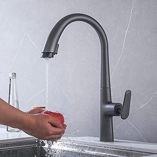 HXFFXHF Küchenspüle Wasserhahn für Barfarmhaus kommerziell, silberne Eingriff Küchenarmaturen, ausziehen Küchenhahn, ein Loch schwenkbar 360 Grad Wassermischer -Wasserhahn (Chrom) von HXFFXHF