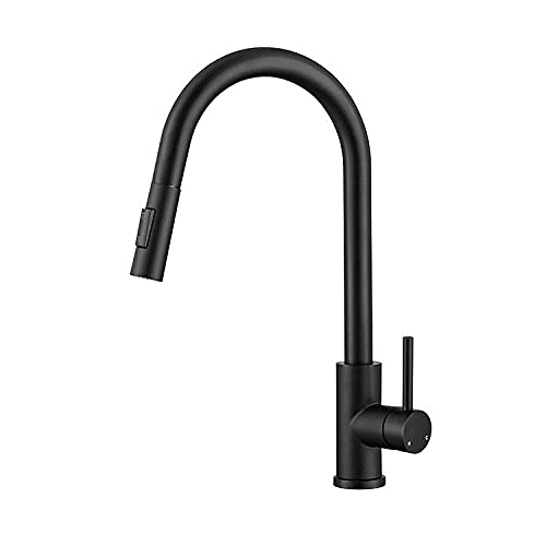 HXFFXHF Küchenspüle Wasserhahn für Barfarmhouse Gewerbebildung, gebürstetes goldenes Küchenhahn, schwarzer Pull -Down -Küchenmixer, rotierender Waschbeckenmixer, Sus 304 Küchenarmatur (Chrom) von HXFFXHF