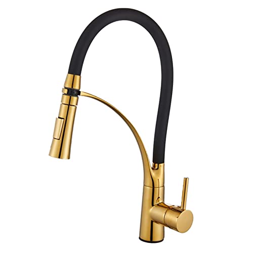 HXFFXHF Matt schwarz küchenarmatur ausziehen küchenspüle Wasserhacktung Eingriff Mixer Tap 360 Rotationskrane Deck montiert 6077 (Gold) von HXFFXHF