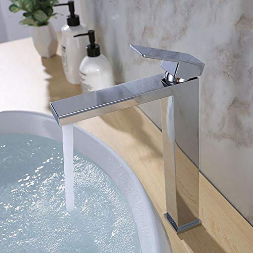 HXFFXHF Messing schwarz/chrom/gebürstet gold quadratischen Wasserhahn Bad Becken Wasserhahn kalt und Warmwassermischer Einhandgriff Deck montiert von HXFFXHF