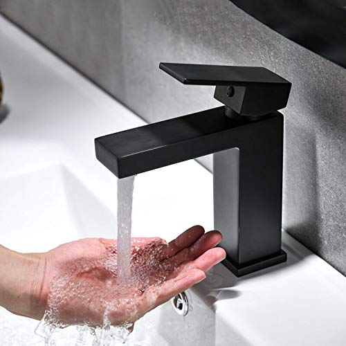 HXFFXHF Messing schwarz/chrom/gebürstet gold quadratischen Wasserhahn Bad Becken Wasserhahn kalt und Warmwassermischer Einhandgriff Deck montiert von HXFFXHF