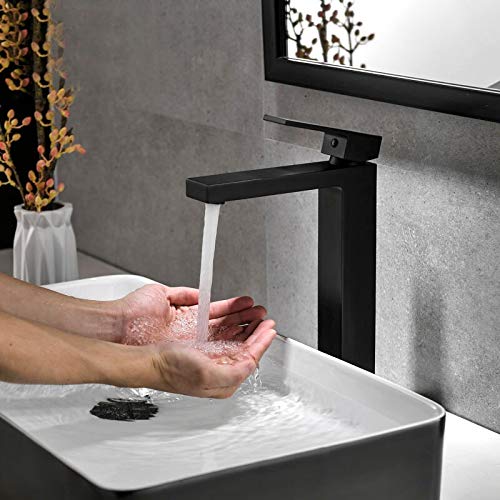 HXFFXHF Messing schwarz/chrom/gebürstet gold quadratischen Wasserhahn Bad Wasserhahn Kalt- und Warmwassermischer Einhandgriff Deck montiert von HXFFXHF