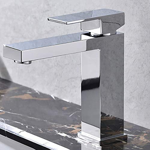 HXFFXHF Messing schwarz/chrom/gebürstet gold quadratischen Wasserhahn Bad Wasserhahn Kalt- und Warmwassermischer Einhandgriff Deck montiert von HXFFXHF