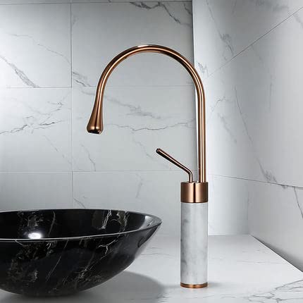 HXFFXHF Roségold Becken Messing Marmor Mixer Wasserhahn Heiß und Kalt Waschbecken Badezimmer LAVOTY FACET von HXFFXHF