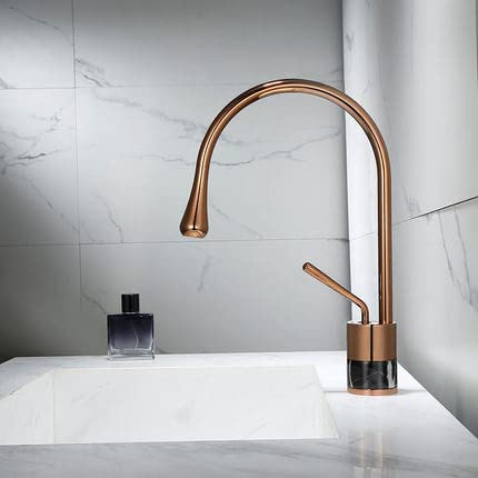 HXFFXHF Roségold Becken Messing Marmor Mixer Wasserhahn Heiß und Kalt Waschbecken Badezimmer LAVOTY FACET von HXFFXHF
