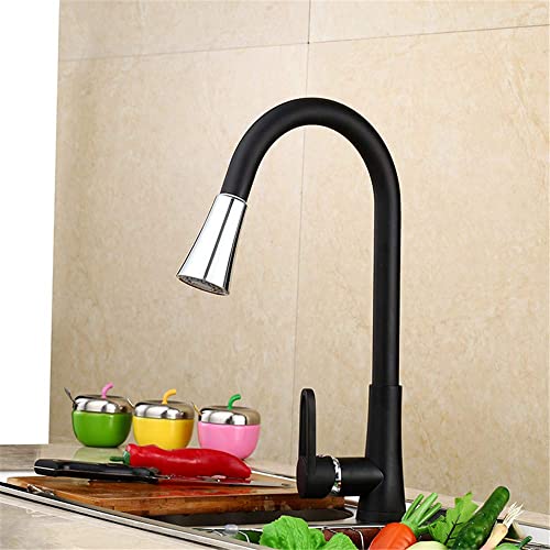 HXFFXHF Zedaro Pull-Out Spray Head, klassischer schwarzer und einzelner Heißwassermixer, Küchenarmatur Backfarbe, Küchenspüle Wasserhahn einzelner Griff von HXFFXHF