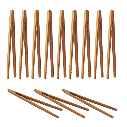 12 Stück Bambus Zange Holz Kochen Toastzange Wiederverwendbar Küchenzange Grillzange für Küche Tee Gegrilltes Fleisch Brot Gebäck, 18cm von HXHWKEN