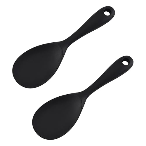 2 Stück Silikon Servierlöffel Antihaft Reiskocher Reislöffel Reis Kocher Kochlöffel für Küche Kartoffelpüree Backen Oder Mehr, Schwarz von HXHWKEN