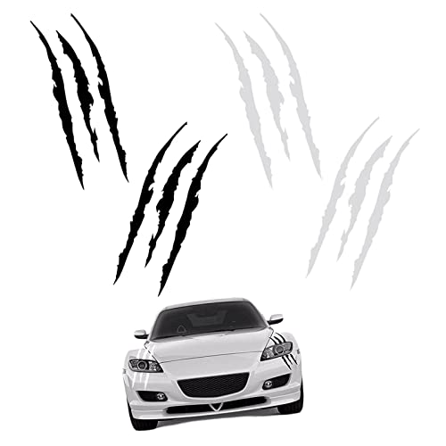 4 Stück Monster Klaue AutoAufkleber Auto Klaue Kratzer Marks Aufkleber Reflektierender Scheinwerfer Dekor Sticker für Motor Skateboard, 2 Weiß+2 Schwarz von HXHWKEN