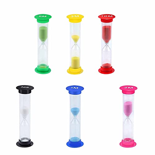 6 Stück Sanduhren Farbigen Klein Sanduhr Buntes Sanduhren Set für Kinder, Schule, Zuhause, Büro (30 S,1 Min,3 Min,5 Min,10 Min,15 Min) von HXHWKEN