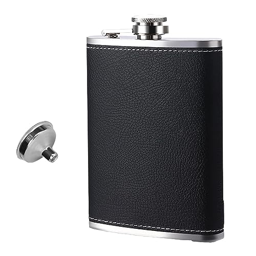 8 Oz Edelstahl Flachmann Auslaufsicher Taschen Flachmann Tragbare Alkoholflasche mit Trichter für Männer Unterwegs Wandern Party Grillen, Schwarz von HXHWKEN