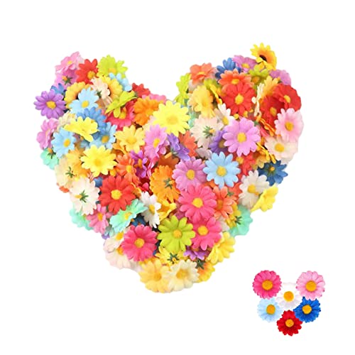 HXHWKEN 100 Stück Künstliche Blumen Mini Gänseblümchen Blütenköpfe Daisy Köpfe Seidenblumen Kunstblumen für DIY Basteln Hochzeit Feste Party Home Deko (4CM, Mehrfarbig) von HXHWKEN