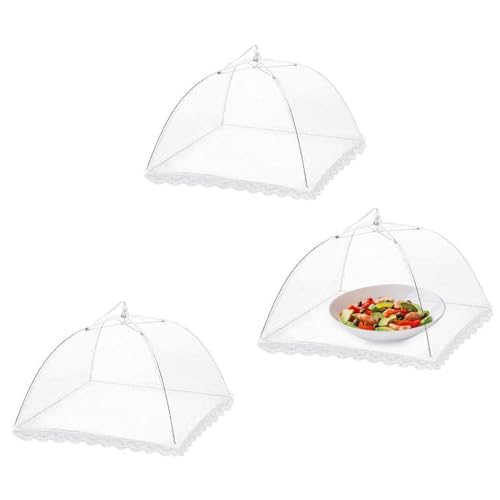 HXHWKEN 3 Stück Fliegenhaube Faltbare Lebensmittel Abdeckung Mesh-Material Abdeckhaube für Essen Kuchenabdeckung Fliegenschirm für Obst Picknick BBQ, 32x32cm von HXHWKEN