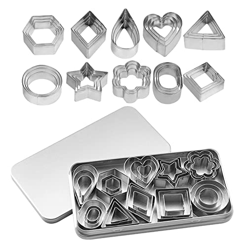 HXHWKEN 30 Stücke Plätzchen Ausstecher Mini Mini Geometrische Cookie Ausstecher Kleine Keksausstecher aus Edelstahl für Backen DIY Fondant, Silber, (HX20220120A005) von HXHWKEN