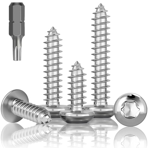 HXJDAM 120 Stück Blechschrauben Edelstahl, M3 x 16mm Linsenkopfschrauben, A2 V2A Flachkopf Torx Holzschrauben，Rundkopfschrauben Vollgewinde, Selbstschneidende Schrauben Edelstahl mit Bit von HXJDAM