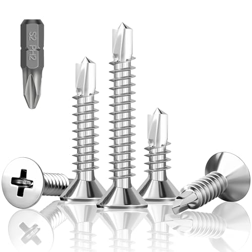 HXJDAM 150 Stück Bohrschrauben Selbstbohrende, M4.8 x 19 mm Blechschrauben Selbstschneidend, 410 Edelstah Selbstschneidende Schrauben, Senkkopf Kreuzschlitzschrauben Metallschrauben mit Bohrer von HXJDAM