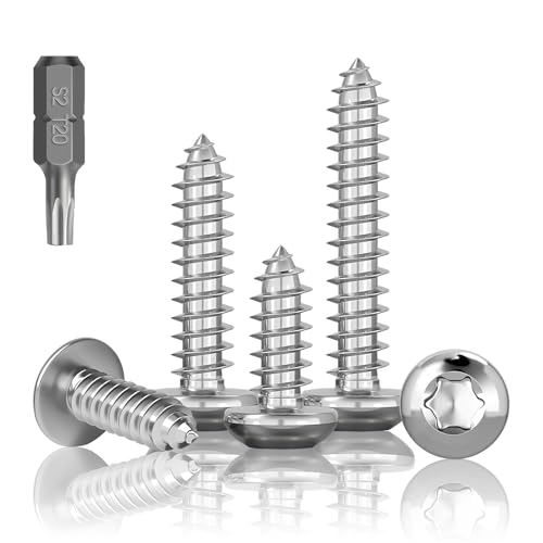 HXJDAM 70 Stück Blechschrauben Edelstahl, M4 x 40mm Linsenkopfschrauben, A2 V2A Flachkopf Torx Schrauben Holzschrauben Rundkopfschrauben Vollgewinde, Selbstschneidende Schrauben Edelstahl mit Bit von HXJDAM