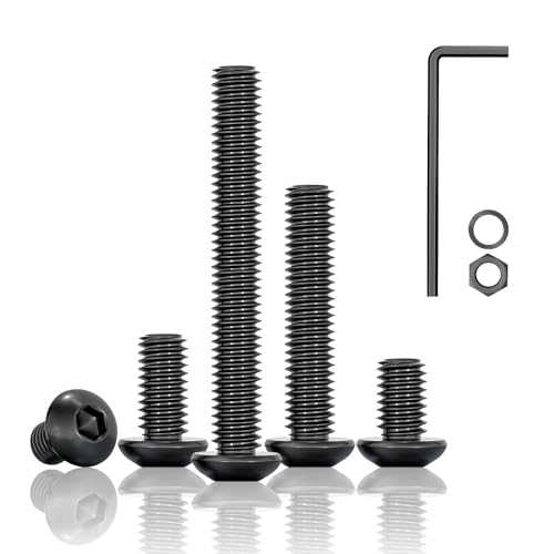 HXJDAM 80 Stück M3x6mm Linsenkopfschrauben mit Innensechskant, Kohlenstoffstahl Halbrundkopfschraube, Schwarz Schrauben und Muttern Sortiment Set mit Unterlegscheiben und Schraubenschlüsseln von HXJDAM