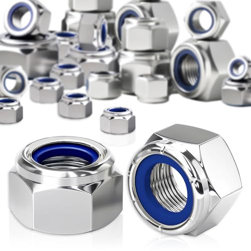 M6 Muttern Edelstahl A2 V2A Selbstsichernde Muttern 60 Stück DIN985 Mutter Sechskantmuttern Sechskantmutter Niro SchraubenMuttern Selbstsichernde Kontermuttern Set von HXJDAM