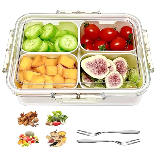 HXJDAM Snackbox mit Fächern, Snackschale mit Deckel, Kunststoff Unterteilung Snackbox Organizer, Snack box mit Deckel, Snackteller mit Fächern für SüßIgkeiten Candy Veggie Keks Nüsse Obst (4 Kisten) von HXJDAM