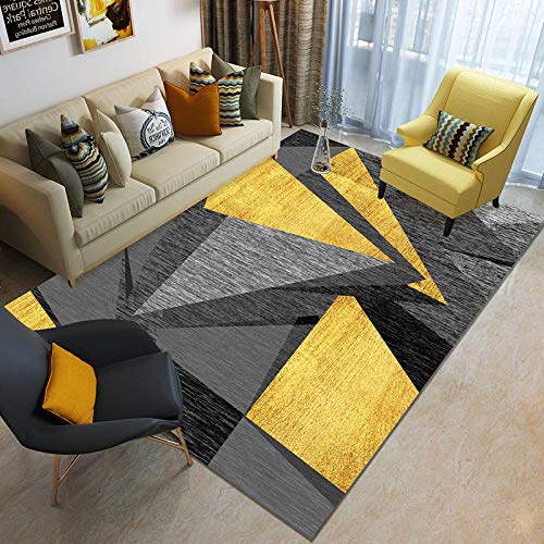 HXJHWB Wohnzimmer, Esszimmer, Schlafzimmer die Küche - Gelb grau schwarz unregelmäßiger geometrischer Teppich Innen bequemer schmutzabweisender Teppich-80CMx160CM von HXJHWB