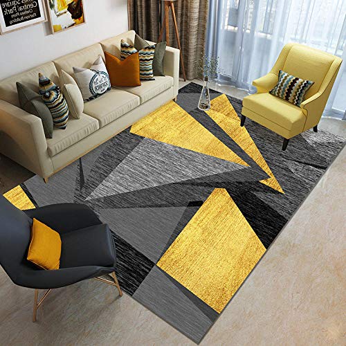 HXJHWB dekorative Teppiche in niedrigflorigen Bereichen - Gelb grau schwarz unregelmäßiger geometrischer Teppich Innen bequemer schmutzabweisender Teppich-120CMx160CM von HXJHWB